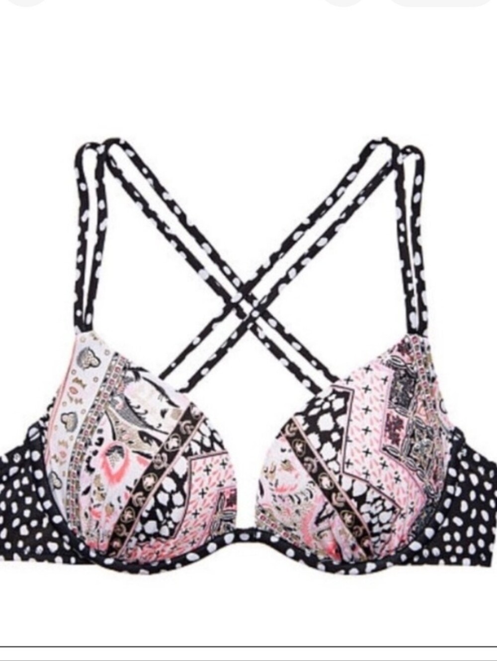 Victoria Secret Paisley Push-Up Bikini Top with Polka Dot Tassel Straps